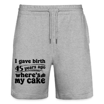 Une blague de gâteau d’anniversaire de 45 ans cadeau à la mère - Short de jogging bio TRAINER Stanley/Stella unisexe - gris chiné - Devant - Nik (191cm) & Marisol (170cm)