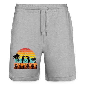 Coucher de soleil estival romantique - Short de jogging bio TRAINER Stanley/Stella unisexe - gris chiné - Devant - Nik (191cm) & Marisol (170cm)