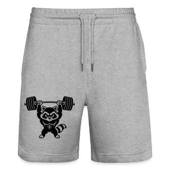 Muscle raccoon lifts heavy dumbbell - Stanley/Stella Trainer Unisex Organic Jogging Shorts - heather grey - Front - Nik (191cm) & Marisol (170cm)
