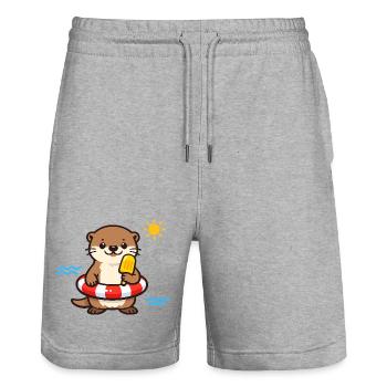 Loutre des Soleils avec glace sur la plage - Short de jogging bio TRAINER Stanley/Stella unisexe - gris chiné - Devant - Nik (191cm) & Marisol (170cm)