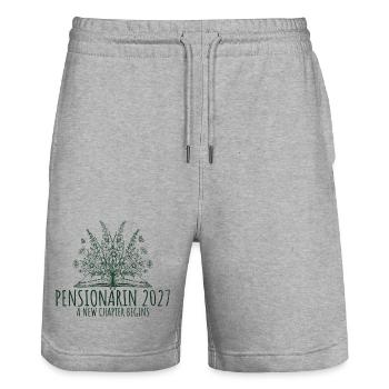 Pensioner 2027 Retro Farewell Civil Servant - Stanley/Stella Trainer Unisex Organic Jogging Shorts - heather grey - Front - Nik (191cm) & Marisol (170cm)