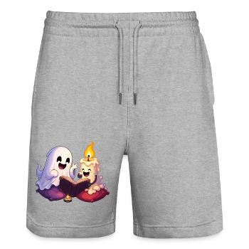 Cuddly Ghost Time Reading - Stanley/Stella Trainer Unisex Organic Jogging Shorts - heather grey - Front - Nik (191cm) & Marisol (170cm)