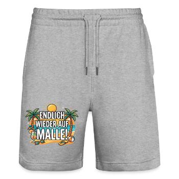 Endlich wieder auf Malle Mallorca Urlaub - Stanley/Stella Unisex Bio Joggingshorts Trainer  - Grau meliert - Vorne - Nik (191cm) & Marisol (170cm)