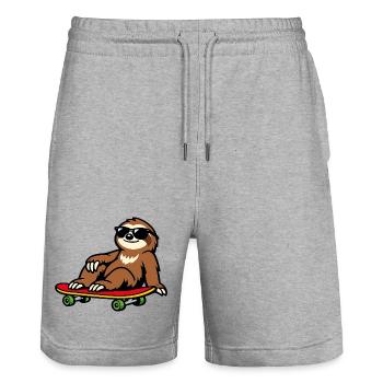 Sunny Sloth on Skateboard - Stanley/Stella Trainer Unisex Organic Jogging Shorts - heather grey - Front - Nik (191cm) & Marisol (170cm)
