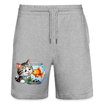 Kitten kisses goldfish in glass - Stanley/Stella Trainer Unisex Organic Jogging Shorts - heather grey - Front - Nik (191cm) & Marisol (170cm)