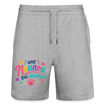 Une nounou qui déchire - Short de jogging bio TRAINER Stanley/Stella unisexe - gris chiné - Devant - Nik (191cm) & Marisol (170cm)