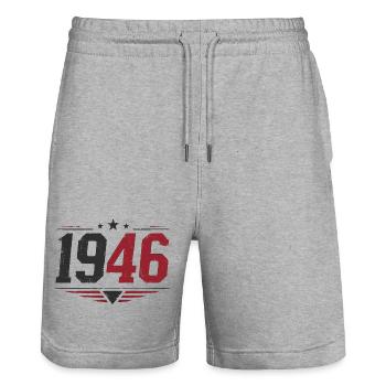 Année de naissance sport 1946 - Short de jogging bio TRAINER Stanley/Stella unisexe - gris chiné - Devant - Nik (191cm) & Marisol (170cm)