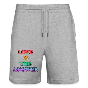 Love Is The Answer Farbverlauf-T-Shirt - Stanley/Stella Unisex Bio Joggingshorts Trainer  - Grau meliert - Vorne - Nik (191cm) & Marisol (170cm)