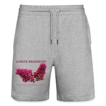  Always Searching For The 5 Petal Lilac  - Stanley/Stella Trainer Unisex Organic Jogging Shorts - heather grey - Front - Nik (191cm) & Marisol (170cm)