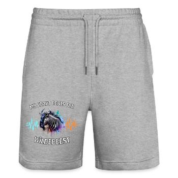 Lignée du cœur des gnous - Short de jogging bio TRAINER Stanley/Stella unisexe - gris chiné - Devant - Nik (191cm) & Marisol (170cm)