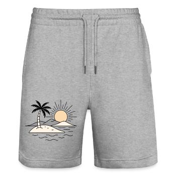 Minimal Tropical Island Sunset Vacation Design - Stanley/Stella Trainer Unisex Organic Jogging Shorts - heather grey - Front - Nik (191cm) & Marisol (170cm)