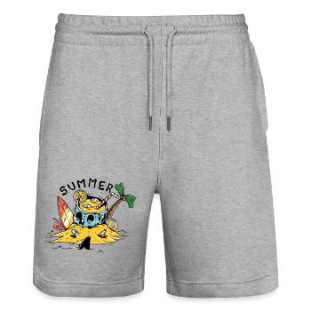 Summer Skull Beach Island Design - Stanley/Stella Trainer Unisex Organic Jogging Shorts - heather grey - Front - Nik (191cm) & Marisol (170cm)