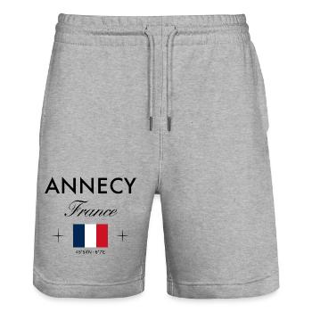 Annecy France Coordinates Travel Souvenir - Stanley/Stella Trainer Unisex Organic Jogging Shorts - heather grey - Front - Nik (191cm) & Marisol (170cm)