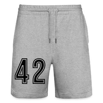 42 Number Symbol - Stanley/Stella Trainer Unisex Organic Jogging Shorts - heather grey - Front - Nik (191cm) & Marisol (170cm)