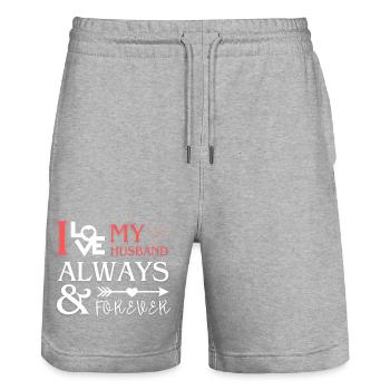 I Love My Husband Romantic Gift - Stanley/Stella Trainer Unisex Organic Jogging Shorts - heather grey - Front - Nik (191cm) & Marisol (170cm)