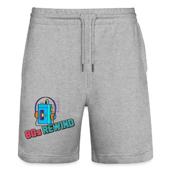 80er-Jahre-Rewind-Kassetten-Kopfhörer - Stanley/Stella Unisex Bio Joggingshorts Trainer  - Grau meliert - Vorne - Nik (191cm) & Marisol (170cm)