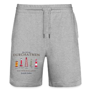 Ostfriesland, handgezeichnete Leuchttürme - Stanley/Stella Unisex Bio Joggingshorts Trainer  - Grau meliert - Vorne - Nik (191cm) & Marisol (170cm)