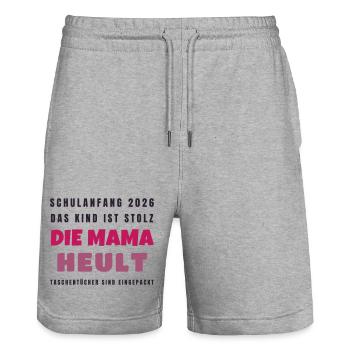 Schulanfang 2026 Kind stolz Mama heult - Lustig - Stanley/Stella Unisex Bio Joggingshorts Trainer  - Grau meliert - Vorne - Nik (191cm) & Marisol (170cm)
