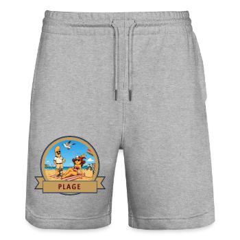 Kek & Ina à la plage - Short de jogging bio TRAINER Stanley/Stella unisexe - gris chiné - Devant - Nik (191cm) & Marisol (170cm)
