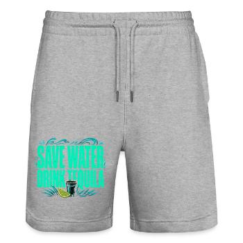 Spare Wasser, trink Tequila - Lustiges Shirt - Stanley/Stella Unisex Bio Joggingshorts Trainer  - Grau meliert - Vorne - Nik (191cm) & Marisol (170cm)