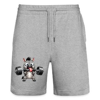 Zebra mit Hantel Comic Bodybuilding Cartoon - Stanley/Stella Unisex Bio Joggingshorts Trainer  - Grau meliert - Vorne - Nik (191cm) & Marisol (170cm)
