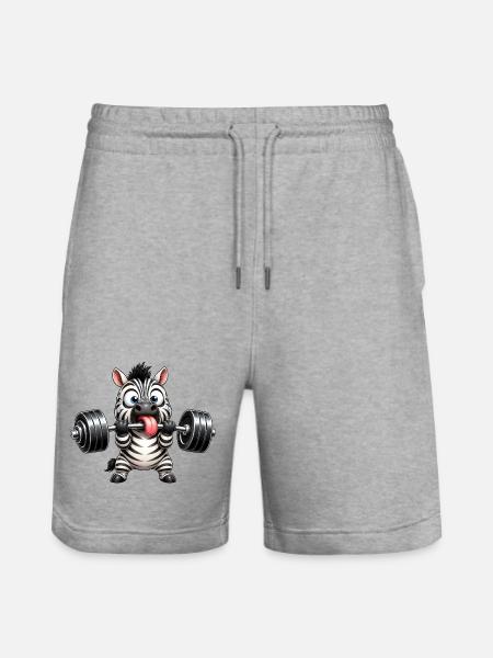 Zebra with Dumbbell Comic Bodybuilding Cartoon - Stanley/Stella Trainer Unisex Organic Jogging Shorts - heather grey