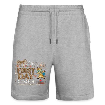 Erster Schultag Safari Giraffe - Stanley/Stella Unisex Bio Joggingshorts Trainer  - Grau meliert - Vorne - Nik (191cm) & Marisol (170cm)