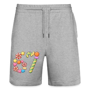 67 Candy Confetti Pop Art - Stanley/Stella Trainer Unisex Organic Jogging Shorts - heather grey - Front - Nik (191cm) & Marisol (170cm)
