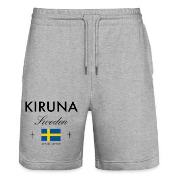 Kiruna Sweden Coordinates Travel Souvenir - Stanley/Stella Trainer Unisex Organic Jogging Shorts - heather grey - Front - Nik (191cm) & Marisol (170cm)