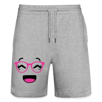 Cute face in kawaii style with pink glasses - Stanley/Stella Trainer Unisex Organic Jogging Shorts - heather grey - Front - Nik (191cm) & Marisol (170cm)