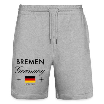 Bremen Deutschland Koordinaten Reise Souvenir - Stanley/Stella Unisex Bio Joggingshorts Trainer  - Grau meliert - Vorne - Nik (191cm) & Marisol (170cm)