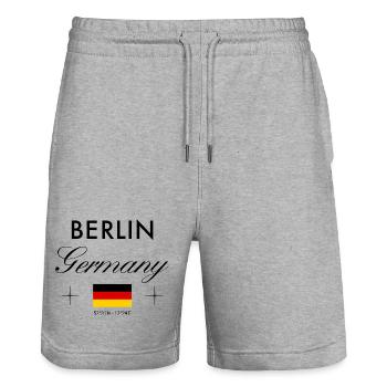 Berlin Germany Coordinates Travel Souvenir - Stanley/Stella Trainer Unisex Organic Jogging Shorts - heather grey - Front - Nik (191cm) & Marisol (170cm)