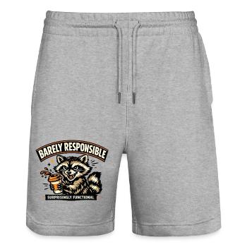 Barely Responsible Raccoon Coffee - Stanley/Stella Trainer Unisex Organic Jogging Shorts - heather grey - Front - Nik (191cm) & Marisol (170cm)