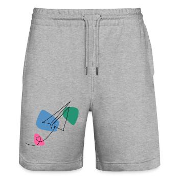 Line Art Paper Airplane with Color Background - Stanley/Stella Trainer Unisex Organic Jogging Shorts - heather grey - Front - Nik (191cm) & Marisol (170cm)