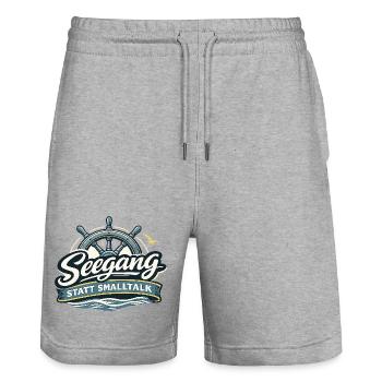 Seegang statt Smalltalk – Maritimer Segler Spruch - Stanley/Stella Unisex Bio Joggingshorts Trainer  - Grau meliert - Vorne - Nik (191cm) & Marisol (170cm)
