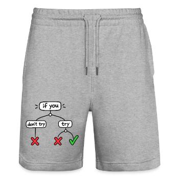 Humor lover, logical, decision-making, funny - Stanley/Stella Trainer Unisex Organic Jogging Shorts - heather grey - Front - Nik (191cm) & Marisol (170cm)