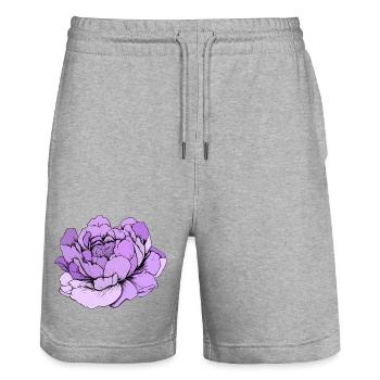 Purple Peony Line Art - Stanley/Stella Trainer Unisex Organic Jogging Shorts - heather grey - Front - Nik (191cm) & Marisol (170cm)