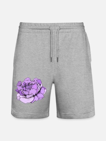 Lila Pfingstrose Linienkunst - Stanley/Stella Unisex Bio Joggingshorts Trainer - Grau meliert