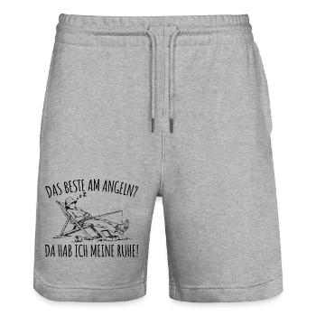 Angeln Da hab ich meine Ruhe Angler im Liegestuhl - Stanley/Stella Unisex Bio Joggingshorts Trainer  - Grau meliert - Vorne - Nik (191cm) & Marisol (170cm)