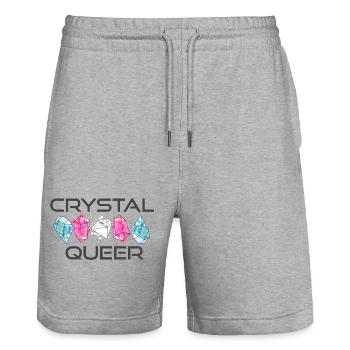 Crystal Queer Trans Pride Rainbow Crystals - Stanley/Stella Trainer Unisex Organic Jogging Shorts - heather grey - Front - Nik (191cm) & Marisol (170cm)