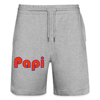 PAPI. FÊTE DES PÈRES. BONNE FÊTE PAPA. PAPA. PAPA - Short de jogging bio TRAINER Stanley/Stella unisexe - gris chiné - Devant - Nik (191cm) & Marisol (170cm)