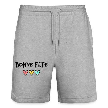 BONNE FÊTE PAPA. PAPA. FÊTE DES PÈRES. BONNE FÊTE - Short de jogging bio TRAINER Stanley/Stella unisexe - gris chiné - Devant - Nik (191cm) & Marisol (170cm)