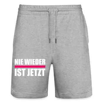 Nie wieder ist jetzt - Stanley/Stella Unisex Bio Joggingshorts Trainer  - Grau meliert - Vorne - Nik (191cm) & Marisol (170cm)