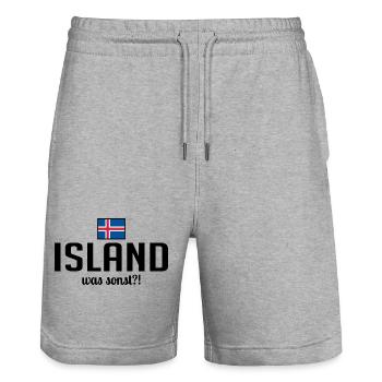 Iceland what else saying Scandinavia holidays - Stanley/Stella Trainer Unisex Organic Jogging Shorts - heather grey - Front - Nik (191cm) & Marisol (170cm)