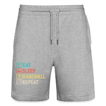 eat sleep handball repeat - Short de jogging bio TRAINER Stanley/Stella unisexe - gris chiné - Devant - Nik (191cm) & Marisol (170cm)