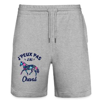 j'peux pas j'ai cheval - Short de jogging bio TRAINER Stanley/Stella unisexe - gris chiné - Devant - Nik (191cm) & Marisol (170cm)