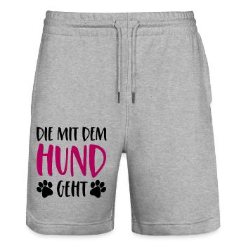 Die mit dem Hund geht - Stanley/Stella Unisex Bio Joggingshorts Trainer  - Grau meliert - Vorne - Nik (191cm) & Marisol (170cm)