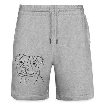 Staffordshire Bullterrier - Stanley/Stella Unisex Bio Joggingshorts Trainer  - Grau meliert - Vorne - Nik (191cm) & Marisol (170cm)