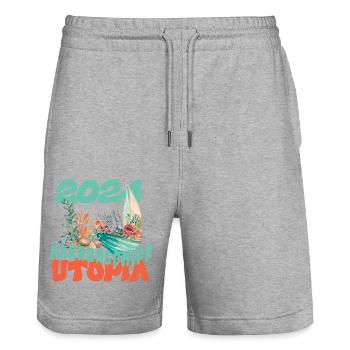 Ship of Fools Utopia in 2024 - Stanley/Stella Trainer Unisex Organic Jogging Shorts - heather grey - Front - Nik (191cm) & Marisol (170cm)