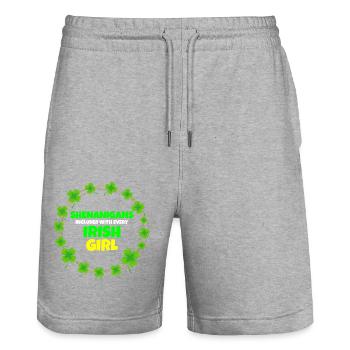 Schabernack inklusive: Irisches Mädchen St. Patrick's Day - Stanley/Stella Unisex Bio Joggingshorts Trainer  - Grau meliert - Vorne - Nik (191cm) & Marisol (170cm)